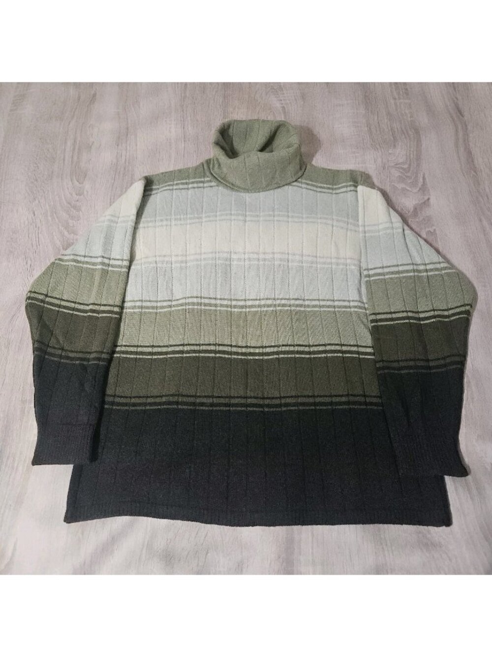 Sz S Vintage Escada Sport Green & Brown Striped 100% Cashmere Turtleneck Sweater
